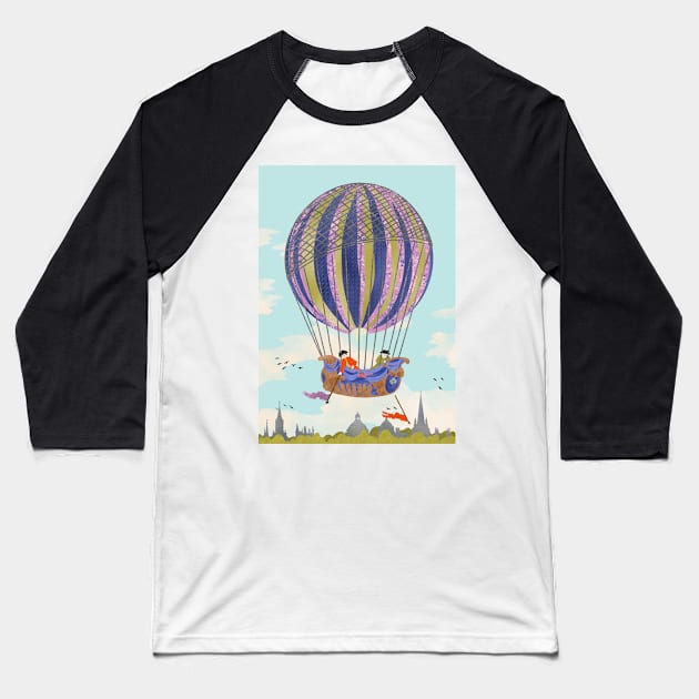 Early hot air balloon flying over Oxford city Baseball T-Shirt by NattyDesigns